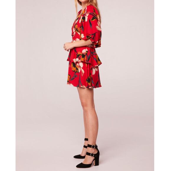 NWT Band of the Free Dolly Floral Puff Sleeve Mini Dress Sz. S [4-6] Red Gold - Picture 5 of 12